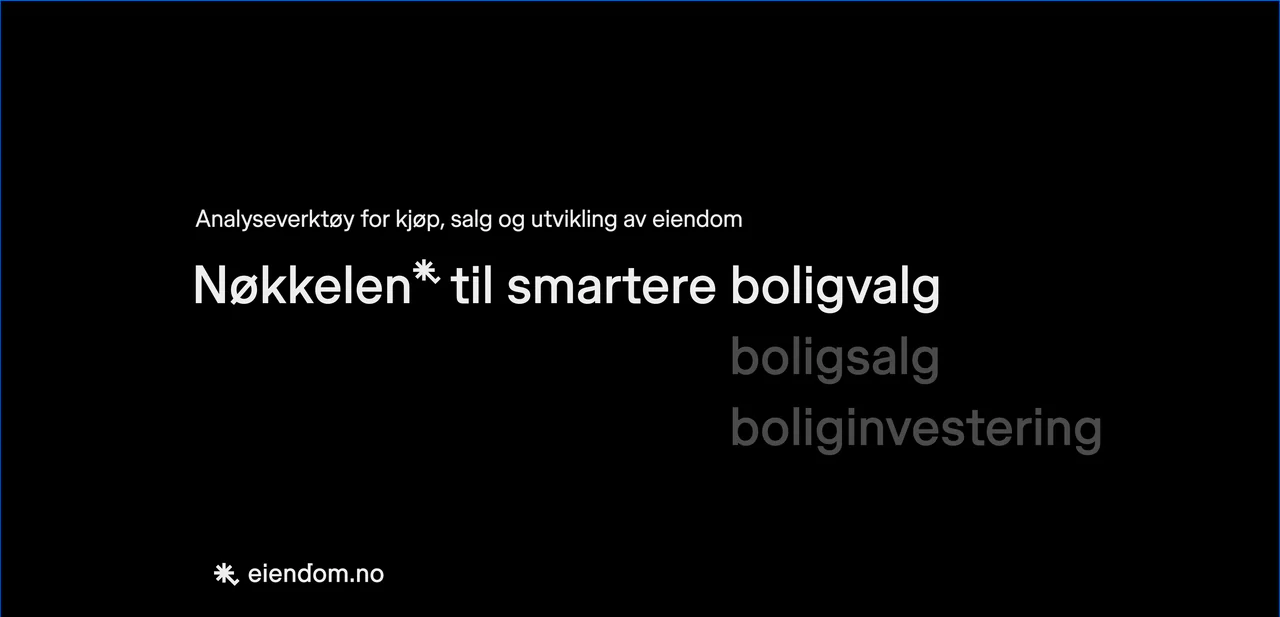 The line "Nøkkelen til smartere boligvalg, boligsalg, boliginvestering" in white on black