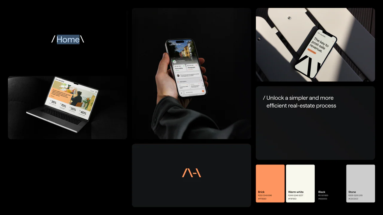 HomeKey brand board: product, mark and colour palette