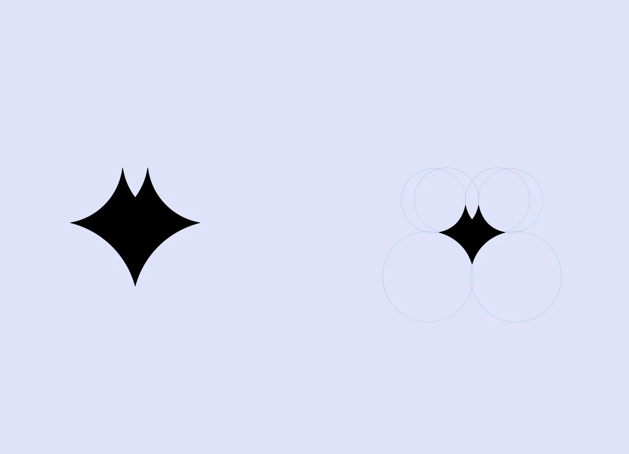 The Manta symbol, a four-pointed AI star that doubles as a manta ray, beside its construction from circles