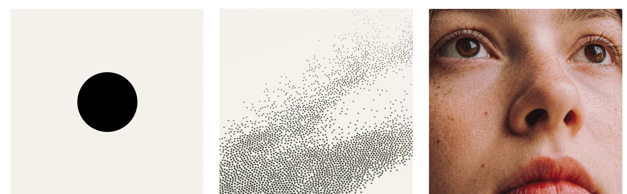 The dot, many dots as data, and grain on a face: the idea behind the Marketer.com identity