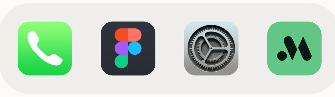 The Marketer.com app icon in a phone dock beside Phone, Figma and Settings